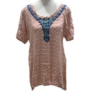 Anthropologie Holding Horses Crinkle Tunic Top Women's Sz S Boho Embroidered